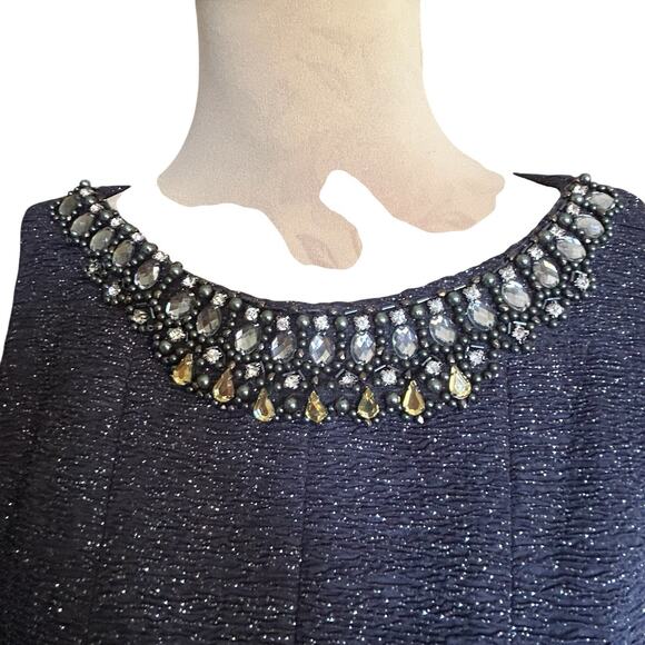 Eliza J. Women’s Sleeveless Sheath Black Dress Silver Glitter Embellished Sz. 8 - Picture 3 of 16